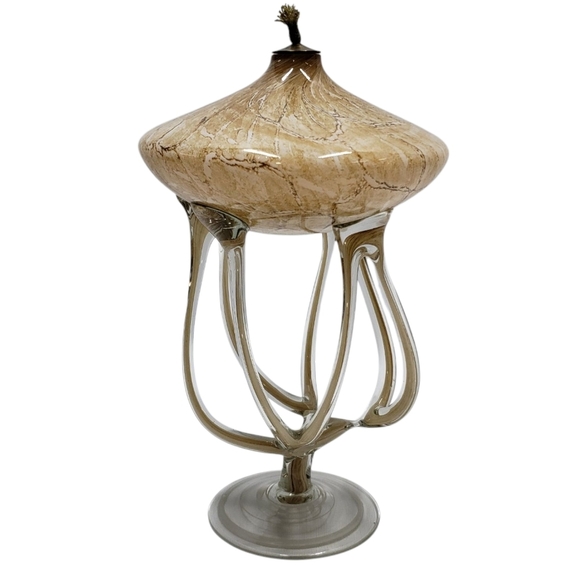 Artistic Glass Oil Lamp Tan Brown White Abstract Artwork Lantern - Picture 1 of 15